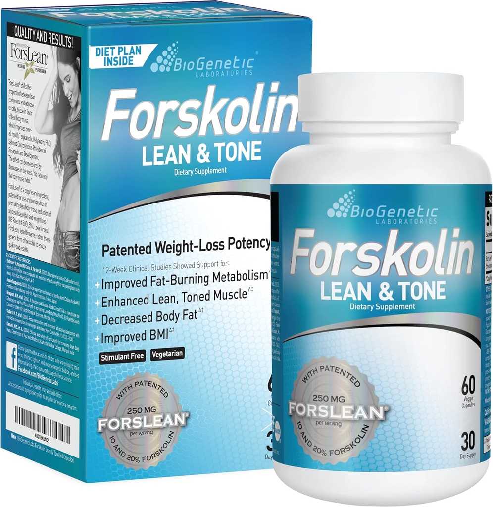 BioGenetic Labs Forskolin Lean & Tone - Weight Loss Pills - Body Toning Formula Fat Burner and Maintenance of Muscle Mass for Men and Women Appetite Suppressant - 60 Capsules - Vegetarian