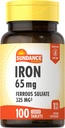 Sundance Iron Suplemento Ferrous Sulfate 325mg ← 100 Tablets ← Vegetarian, Non-GMO, y Gluten Free
