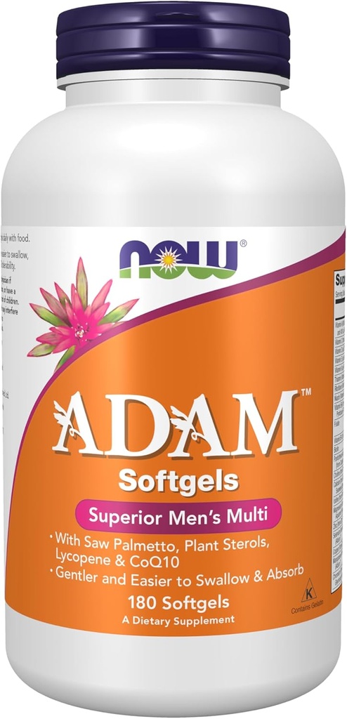 AHORA Suplementos de alimentos, Multivitamina de hombres ADAMTM con Saw Palmetto, Plant Sterols, Lycopene & CoQ10, 180 Softgels