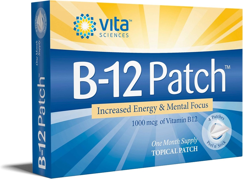 Vita Sciences Vitamina B12 Patch - Fórmula de Fuerza Extra para Hombres y Mujeres, 1 Mes de Suministro. Energía, foco, memoria y metabolismo