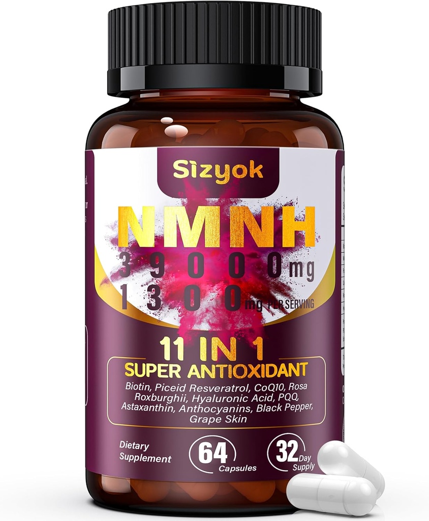 Suplemento NMNH (Dihidronicotinamide Mononucleotide) 600mg,NAD Suplemento con Resveratrol, CoQ10, Biotin & Hyaluronic Acid tención Soporte Celular Energía, Metabolismo & Skin Wellness, 64 cápsulas
