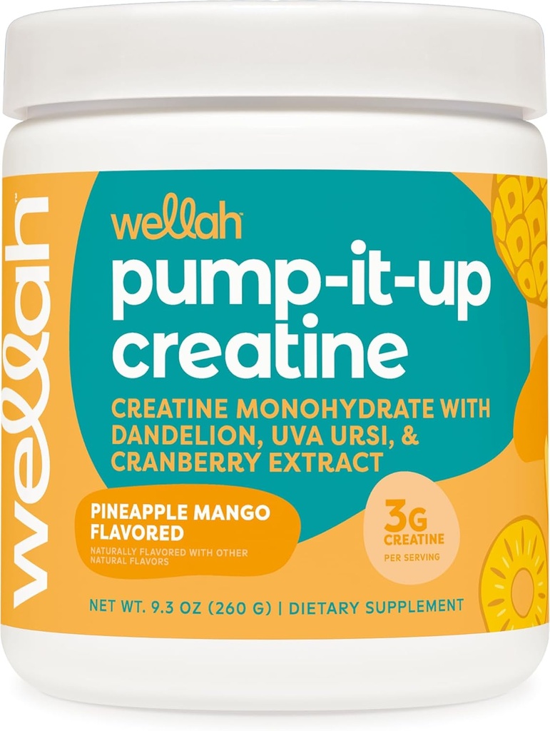 Wellah Creatine for Women (50 Servings, Pineapple Mango) - Monohidrato de crema con Dandelion &amp; Cranberry Extract