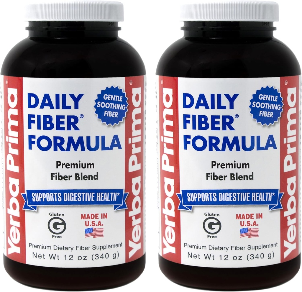 Yerba Prima Daily Fiber Formula Powder - 12 oz (Pack of 2) - Soluble & Insoluble Suplemento dietético - Colon Cleanse - Gut Health - Vegan, Non-GMO, Gluten-Free