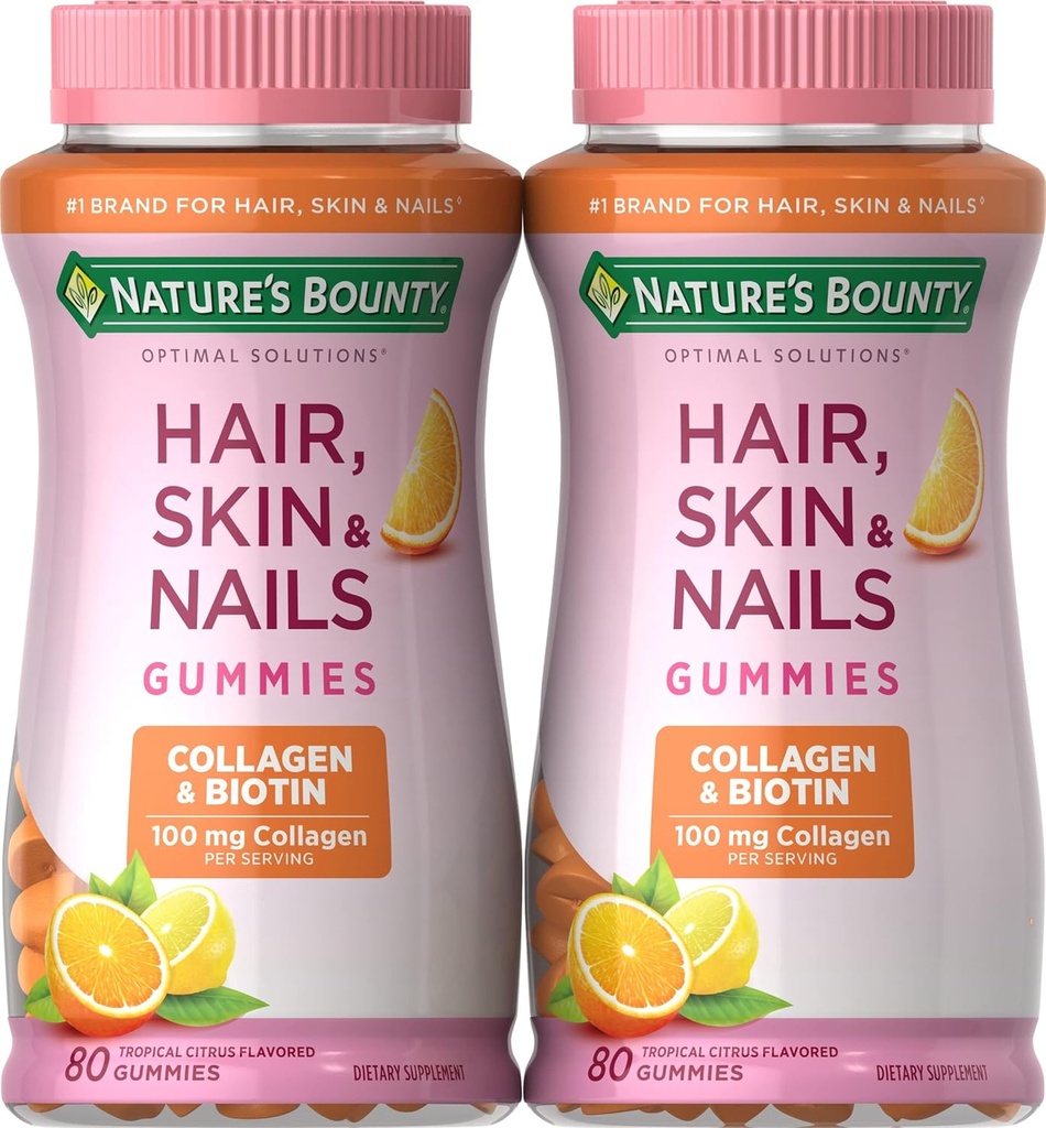 Bounty Biotin y Collagen, Citrus-Flavored Gummies, 80 Ct (2 Pack)