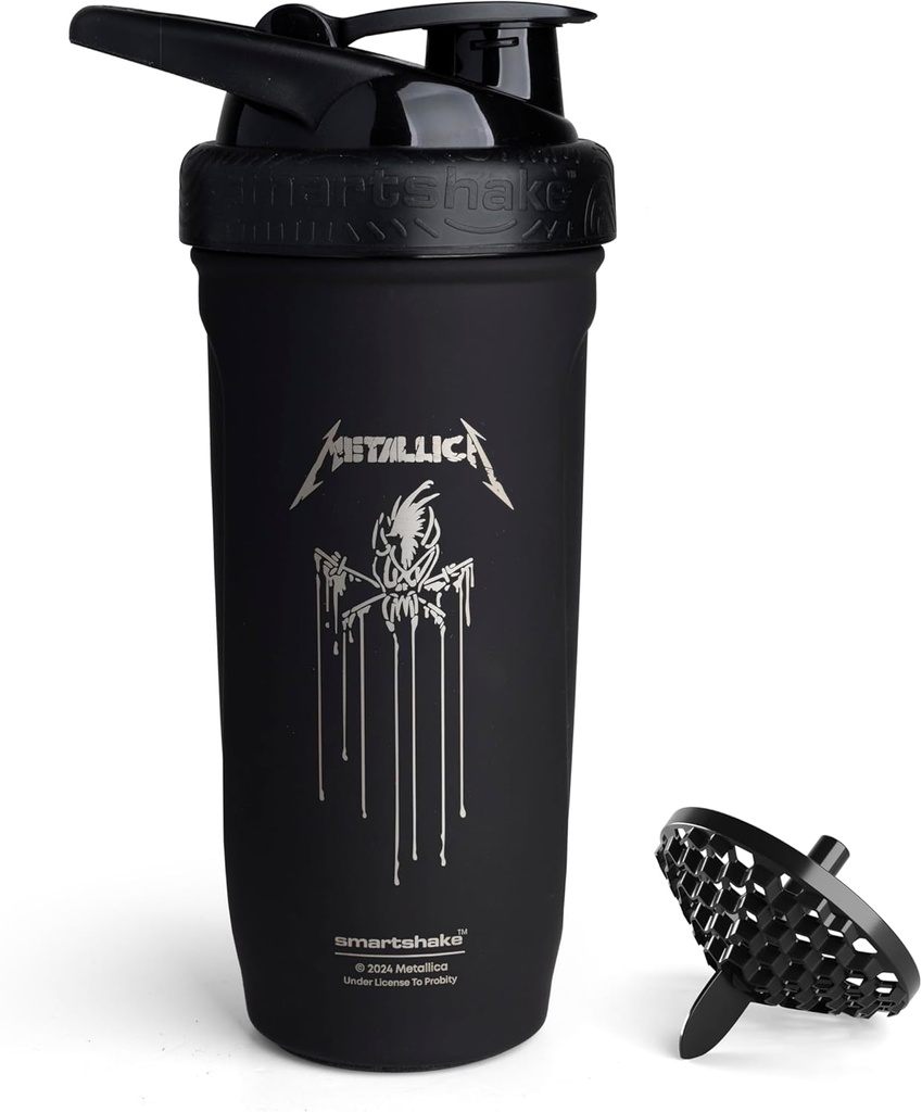 Smartshake Rockband Reforce Stainless Steel Protein Shaker Bottle 900 ml | 30 oz - Leakproof Screw-on Lid - BPA Free - Non Insulated – Unisex (Metallica, Scary Guy Logo)