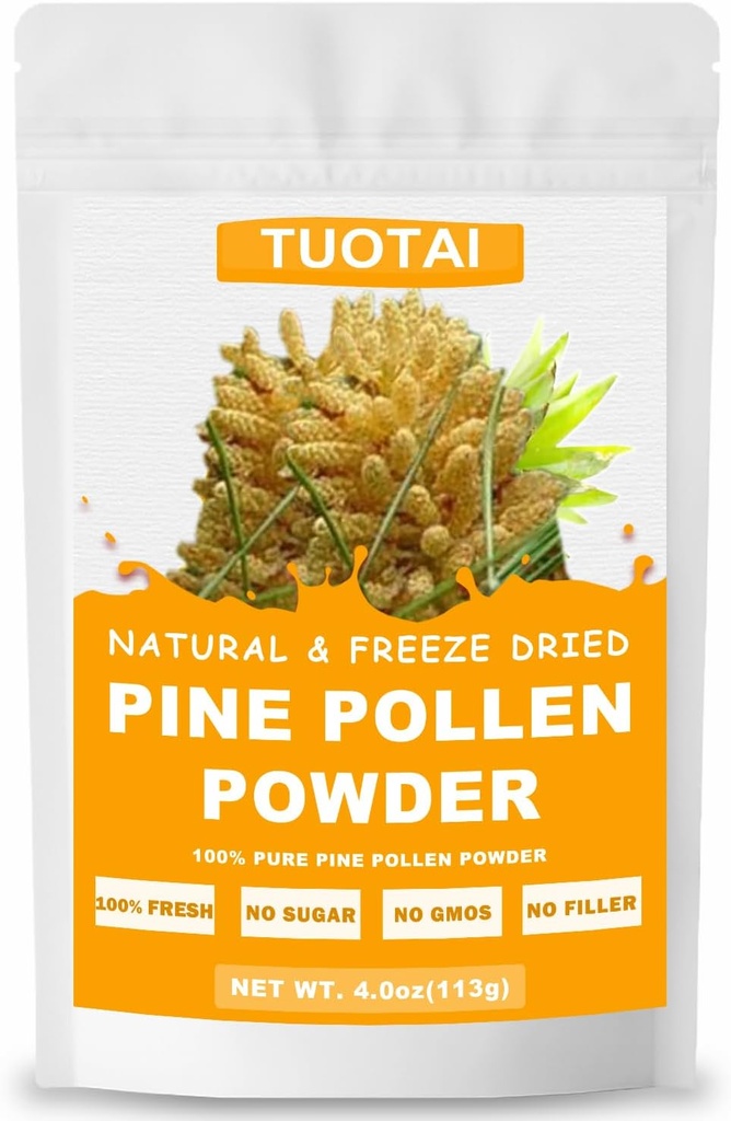 Pine Pollen Powder Premium, 100% Natural Powder, No GMO, No Aditivos, Vegan