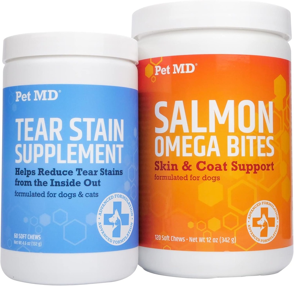 Pet MD Tear Stain Suplemento &amp; Pet MD Salmon Omega Bites