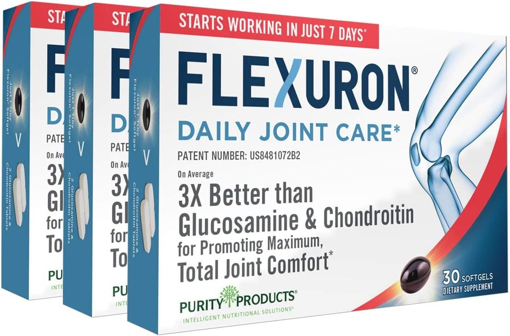 Purity Products Flexuron Joint Formula 3X Better Than Glucosamine and Chondroitin - Empieza a trabajar en tan solo 7 días - Krill Oil, Low Molecular Weight Hyaluronic Acid, Astaxanthin - 30 Count (3)
