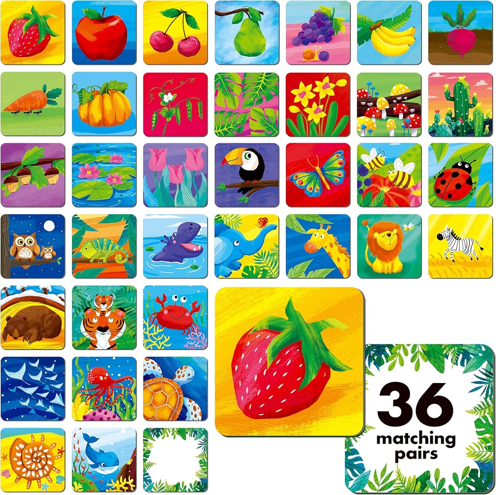 Memory Matching Game, 72 PCS Nature Theme Matching Cards for Toddlers 36 Pares Memory Cards for Preschool 4 5 6 Years Old