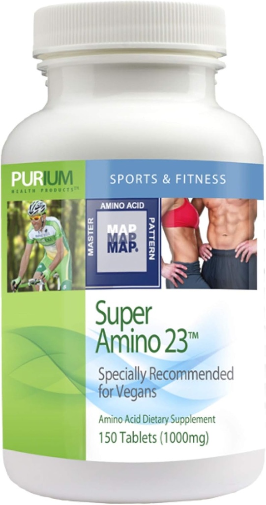 Purium Super Amino 23-150 Vegan Tablets - BCAA & Essential Amino Acid Dietary Supplement, Pre Workout, Recovery Aid, May Help Build Muscle - Gluten Free - 30 Servings