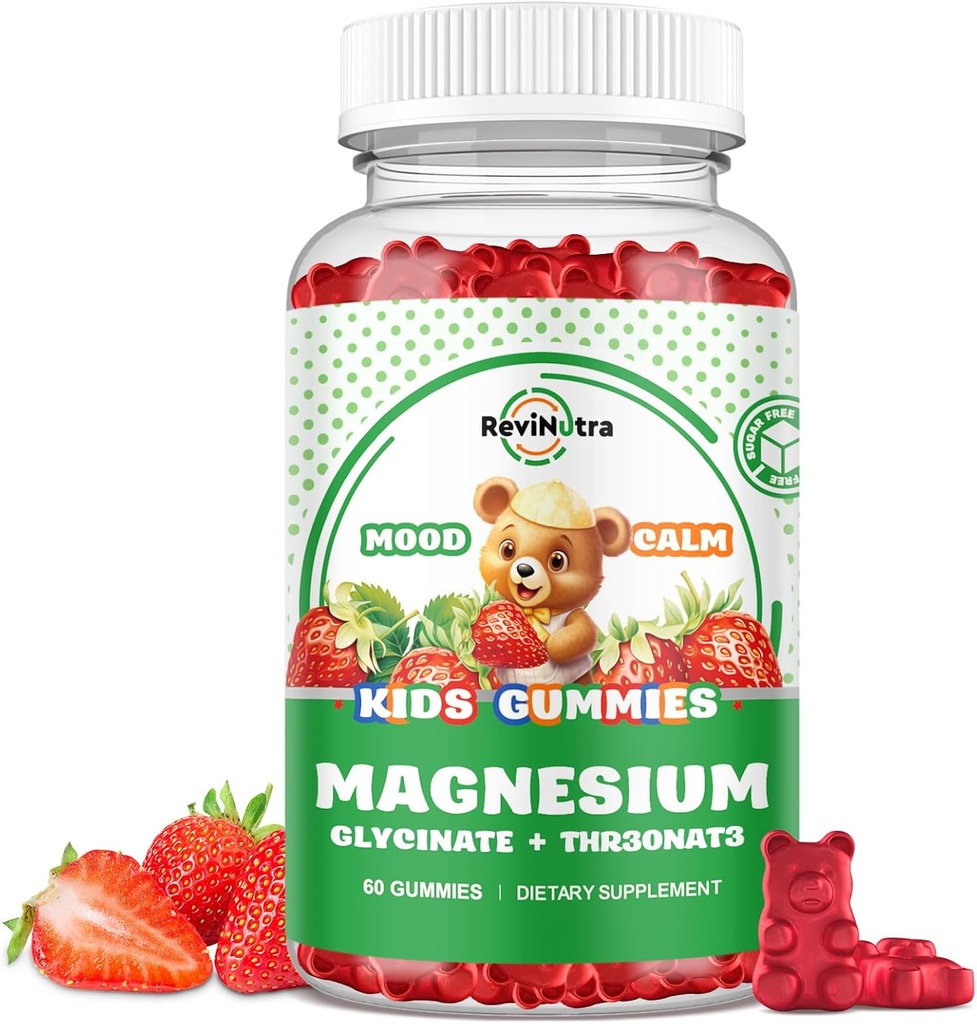Magnesio Complejo Gummies- Calma Gummies Chewable para Adultos- Magnesio Glycinate Suplemento-w/Omega-3, Vitamina B6, D3- Apoyo Calm Stress Relief, Bones, Mood, Strawberry Flavor