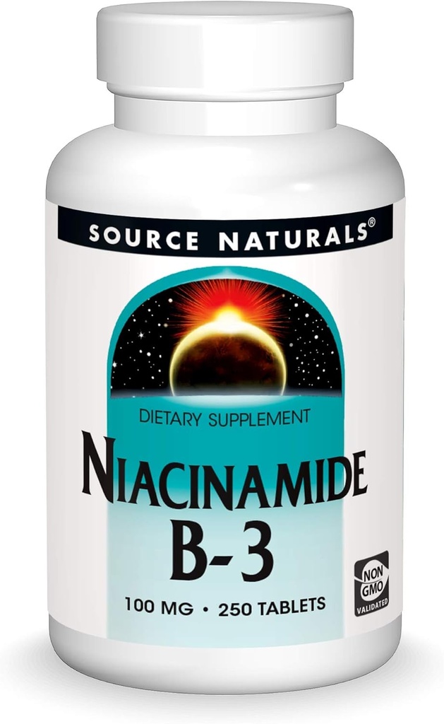 Fuente Naturales Niacinamida B-3, 100 mg Suplemento dietético - 250 Tabletas