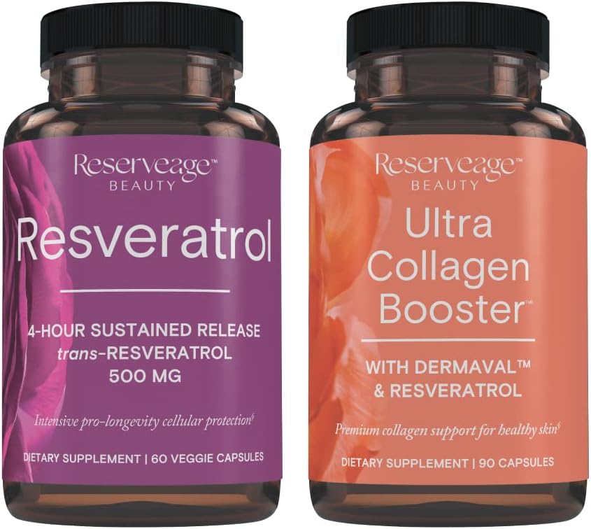 Resveratrol de reserva &amp; Booster Ultra Collagen - Resveratrol & Collagen Capsules para Celular &amp; Skin Soporte - Características Dermaval - 60 cápsulas, 90 cápsulas de booster ultra Collagen