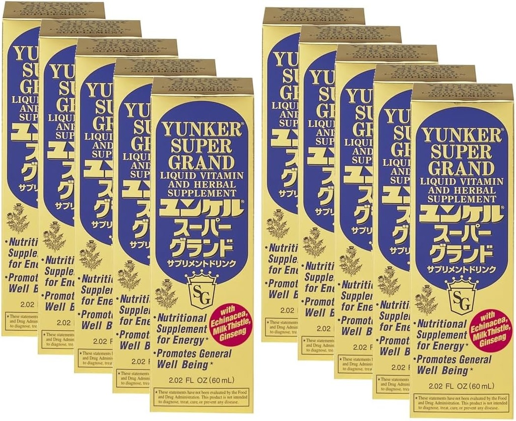 Super Grand, Vitamina Líquida " Suplemento herbario, suplementos herbarios, energía herbaria, reduce la fatiga física y la fatiga, 2,02 Fl oz, hecho en Japón (Pack of 10)