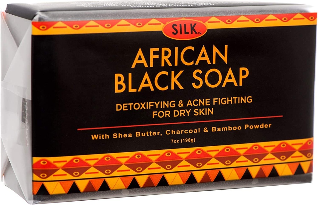 African Black Soap 7oz for Acne, Eczema, Dry Skin, Psoriasis, Scar Removal, Face & Body Wash - Shea Butter, Charcoal, Bamboo Powder