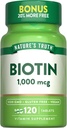 Verdad de la naturaleza Biotin 1000mcg TEN 120 Tablets ANTE Vegan, Non-GMO, Gluten Free Supplement