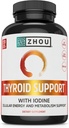 Zhou Thyroid Support - Thyroid Supplement for Women & Men with Zinc, Iodine & Selenium, Metabolic Health Thyroid Complex, Antioxidant Support with Aswagandha & Kelp - 120 Veggie Capsules