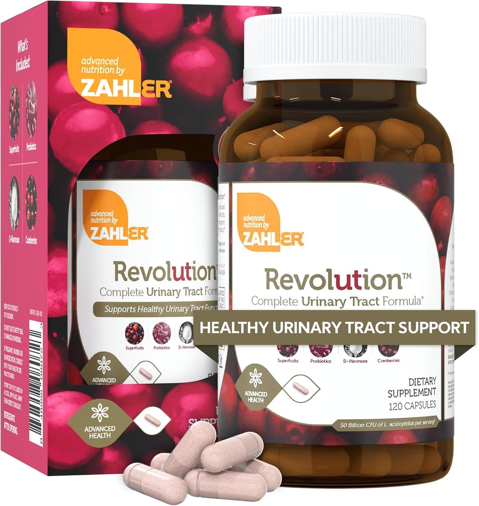 Zahler Revolution - Mujeres Completas Urinary Tract Health Fórmula con Probióticos - UTI Pills - 1200 mg D-Mannose y suplemento de arándano - Urinary Tract Infection Support for Women (120 cápsulas)