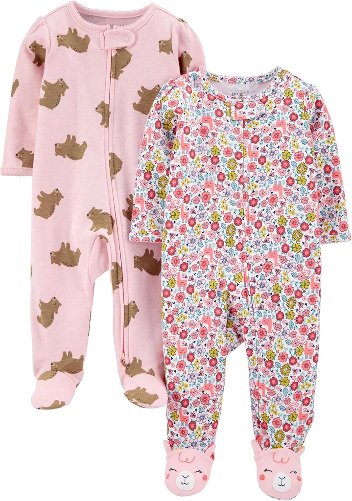 Joyas simples de Carter's Baby Girls' Cotton Footed Sleep and Play, Pack of 2