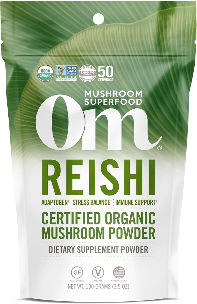 OM MUSHROOM SUPERFOOD Reishi Organic Mushroom Powder, 3.5 Ounce, 50 Servings, Adaptogen, Stress & Immune Support, Superfood Mushroom Supplement
