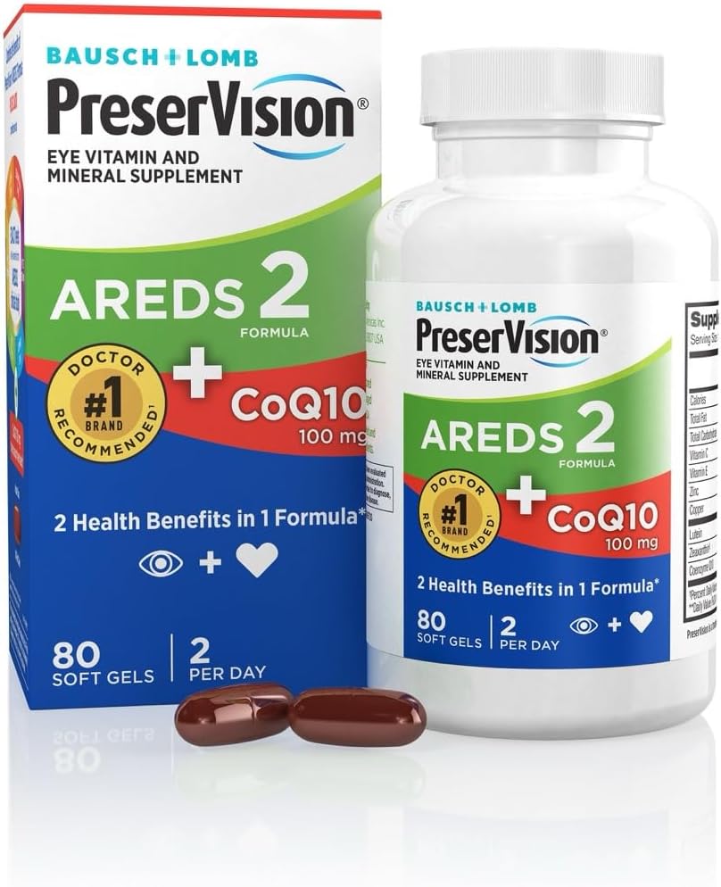 PreserVision AREDS 2 Vitaminas Oculares con CoQ10 para la salud cardíaca, #1 Eye Doctor Recomendado Marca, Luteína y Zeaxantina Suplemento con Vitamina C &amp; E, Zinc y Copper, 80 Softgels