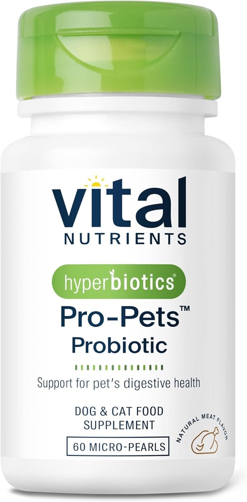 Nutrientes Vitales Pro Mascotas Probióticos para Perros y Cats ← Perro Probióticos para Salud Digestiva, Salud Gut, Diarrea Ocasional* ← Tasty Meat Flavor ← Non-GMO ← Hiperbióticos pretenidos 60 Micro Tabletas