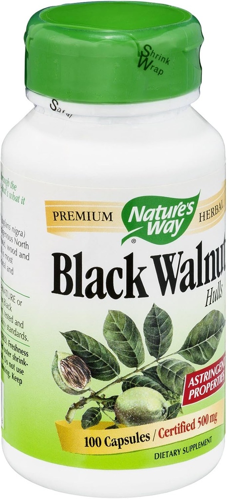 Manchas de nuez negra de la naturaleza 500 mg por cápsula, 100 cápsulas vegetarianas, paquete de 2