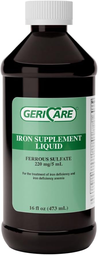GeriCare 220 Suplemento de Hierro Líquido de Alta Potencia tóxico para adultos tóxico para anemia y deficiencia de hierro tóxica 220mg de Hierro Per 5mL Dose. (Pack of 1)