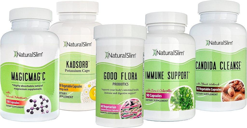 NaturalSlim Superb Bundle for Cleansing – Candiseptic Kit, MagicMag C and Kadsorb Supplements | Better Digestion, Immune System & Kidney Support | Vegan, Formulated by Frank Suarez