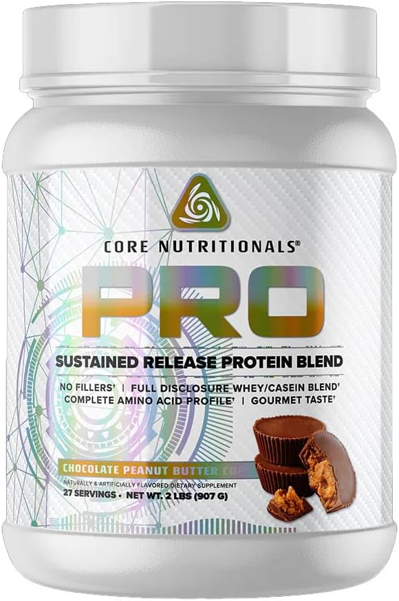 Core Nutritionals Pro Sustained Release Whey Protein Blend | with Digestive Enzymes | 25g Protein, 2g Carbs | No Fillers | 2 Pound (Chocolate Peanut Butter Cup)