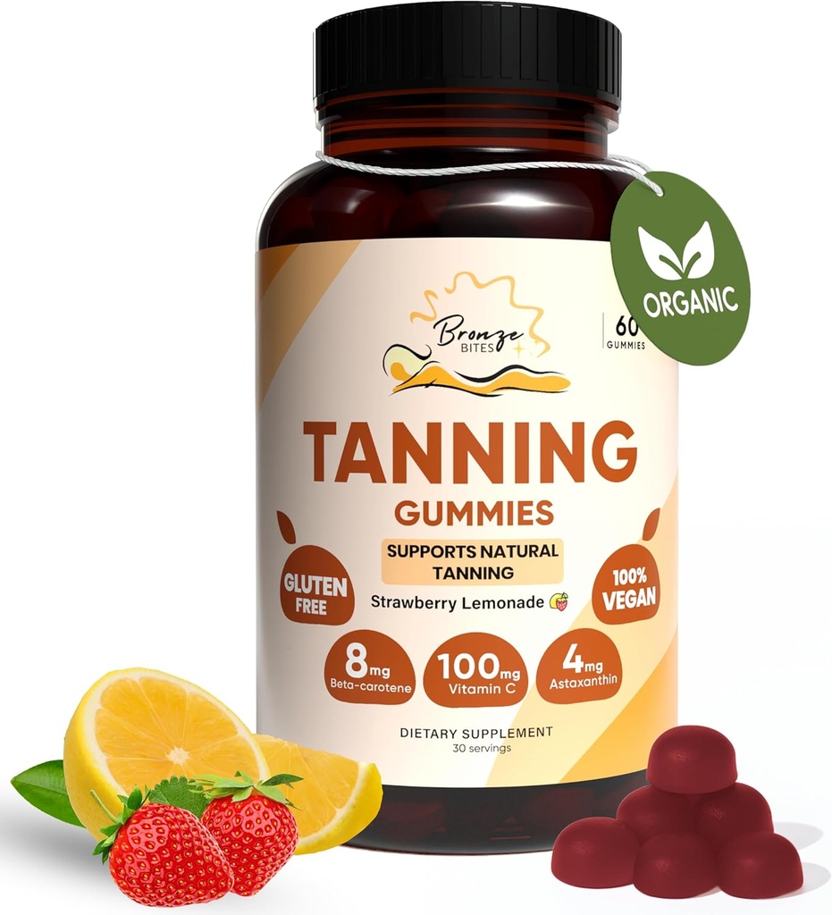 Gummies de bronceado, Gummie diario con betacaroteno & vitamina C " Astaxanthin, suplemento de bronceado natural, Vegan, no GMO - 180 Gummies – Pack de 3