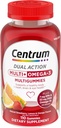 Centrum MultiGummies Multi+ Omega 3 Dual Action, Adult Multivitamin, Multivitamin/Multimineral/Omega 3 Supplement, Strawberry/Lemon/Orange Flavors - 110 Count
