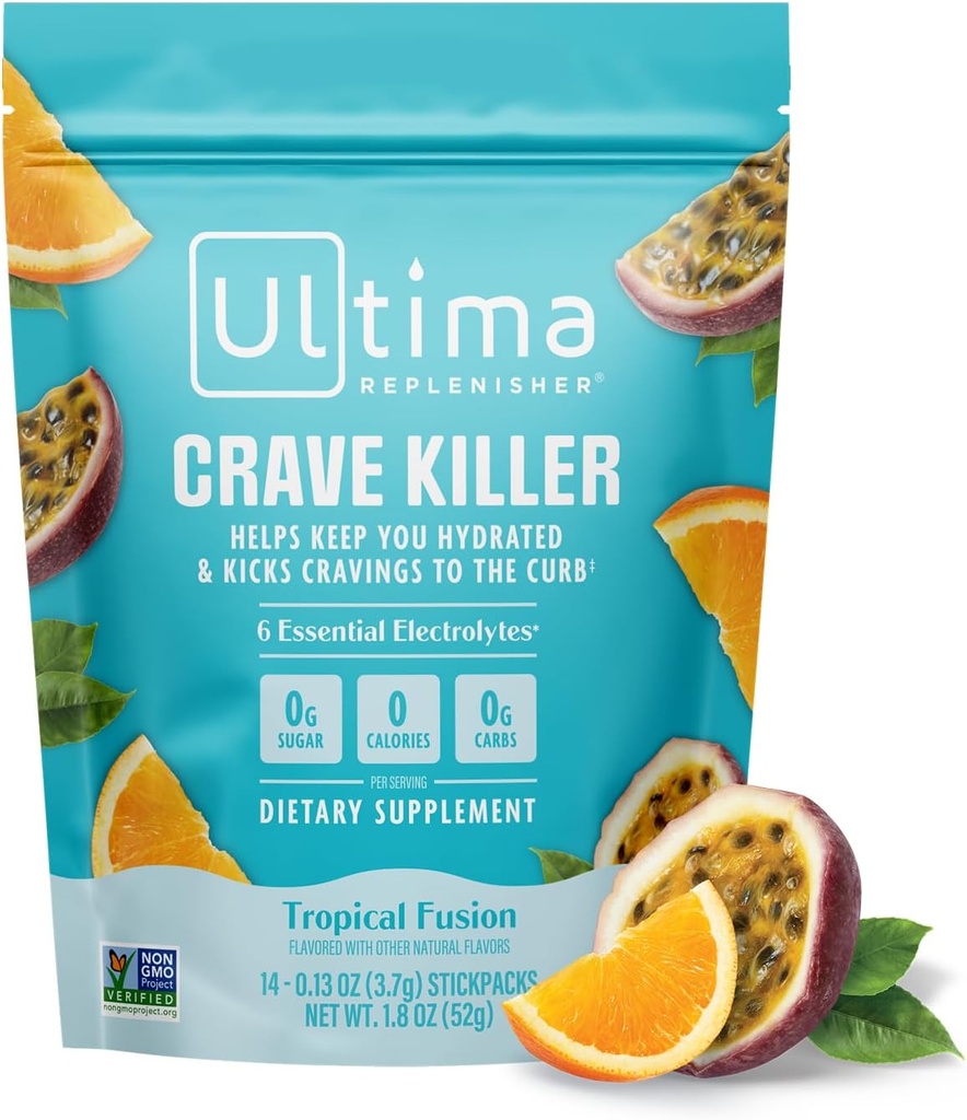 Ultima Replenisher Crave Killer Suplemento y Electrolytes Powder – Tropical Fusion, 14 Stickpacks – Hydration Packets Ese Kick Cravings a The Curb