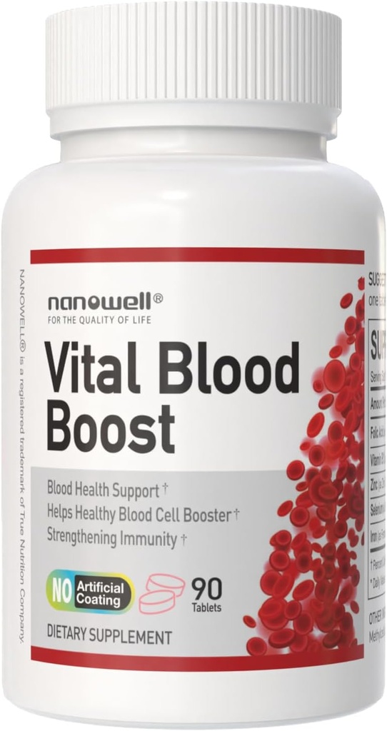 Boosto de sangre vital – Suplemento dietético con hierro, selenio, zinc, vitamina B12 " Ácido fólico: 90 Tabletas, 90 Day Supply