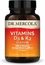 Dr. Mercola Vitaminas D3 &amp; K2 Baja Dose - Mantener niveles de vitamina D - Soportes Immune & Bone Health - MenaQ7 Chickpea-Sourced K2 - Non-GMO, Gluten-Free &amp; Soy-Free - 30 cápsulas (30 servidos)
