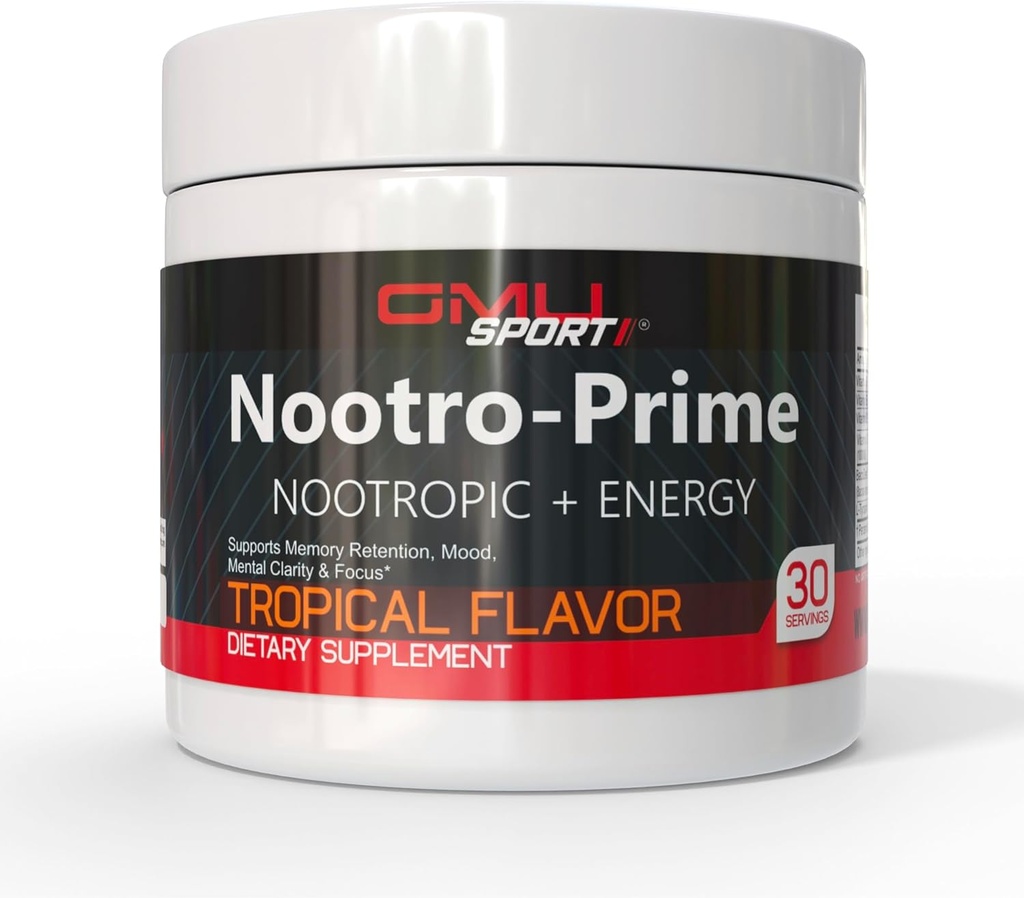 Nootro-Prime Brain Boost - Focus Brain Supplement - Mushroom Supplement Powder with Alpha GPC, Nootropic Brain Supplements for Memory and Focus with Lions Mane, 30 Servings, Tropical Flavor