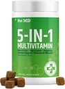 Pet MD 5in1 Dog Multivitamin - 30 Essential Vitamins, Minerals & Nutrients for Skin & Coat, Hip & Joint, Digestion, Senior Dog & Puppy Vitamins - Glucosamine, Omega 3 6 9, & Probiotics - 60ct