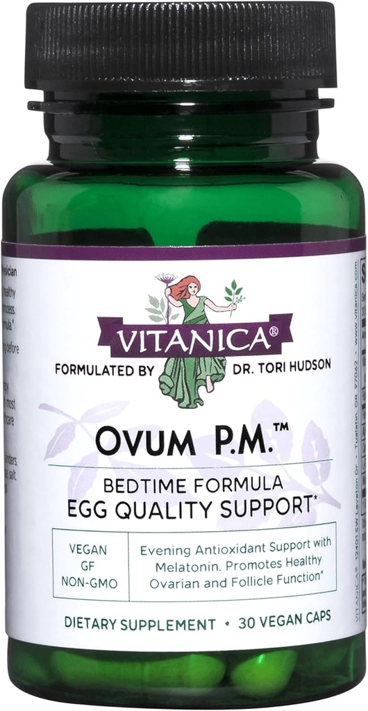 Vitanica Ovum P.M. - Calidad del huevo Apoyo con vitamina D3, ácido lipoico alfa " Melatonina - Funciona mejor con Ovum A.M. - Suplemento dietético herbal para la salud de las mujeres - Lady - 30 caps veganos