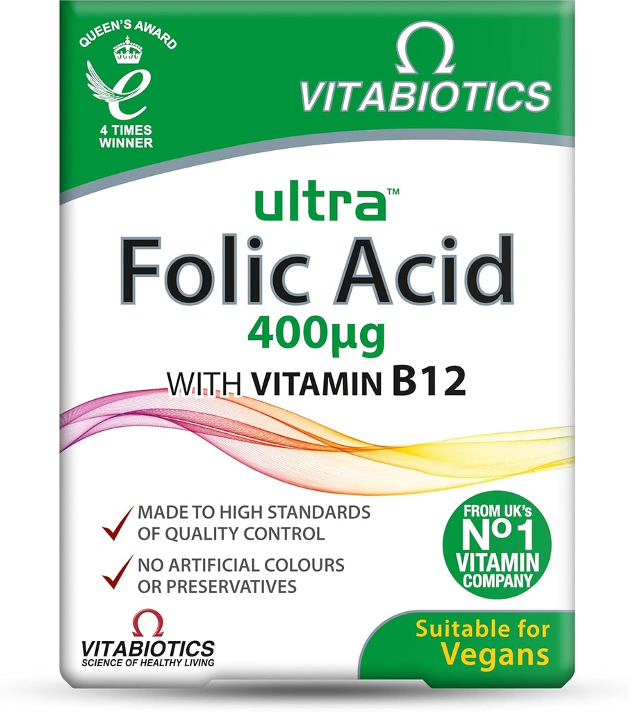 Vitabióticos ácido ultra fólico 400ug con vitamina B12. 60 Tabletas