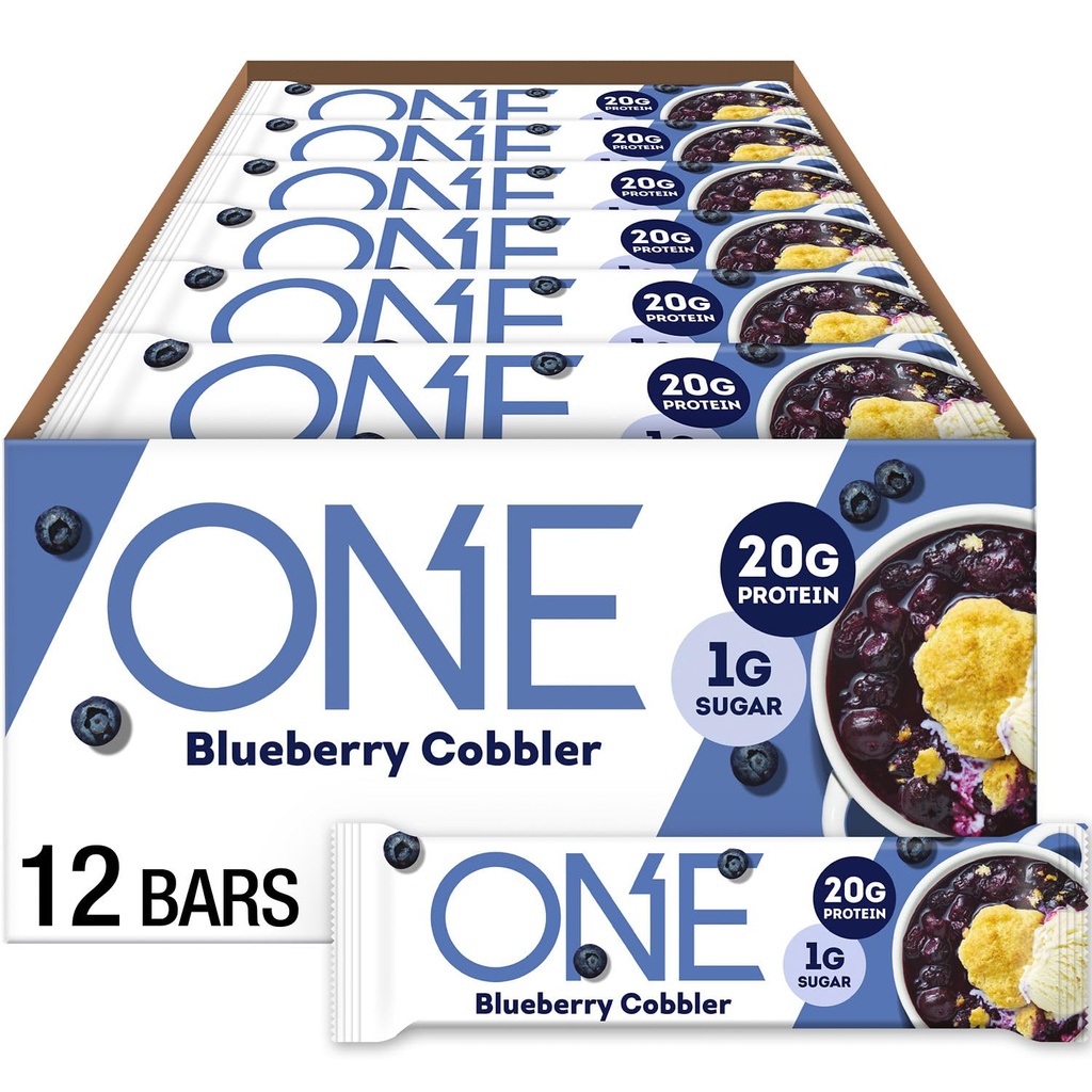 ONE Protein Bars, Blueberry Cobbler, Gluten Free with 20g Protein and 1g Sugar, Pantry Staples, 2.12 oz (12 Count)