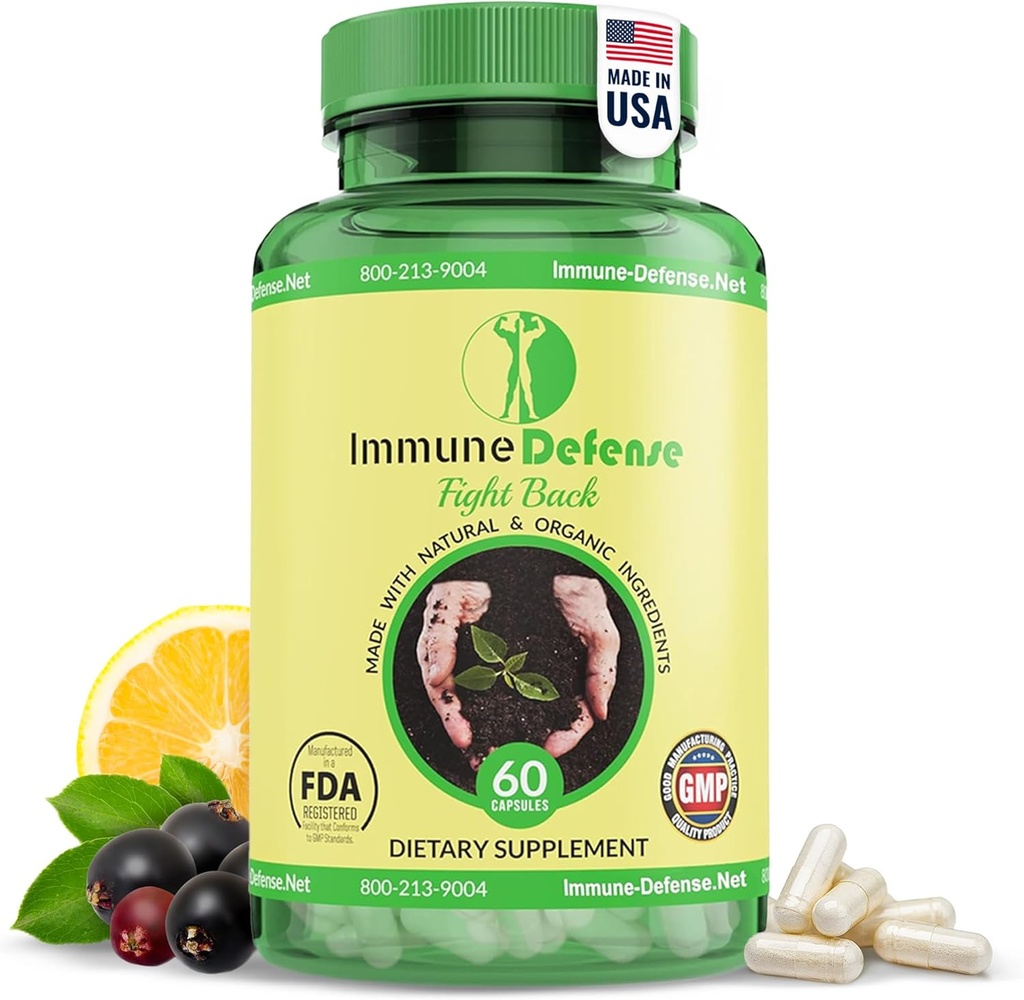 Suplemento de Apoyo Inmunitario - Boosters Naturales &amp; Orgánicos para Adultos - Apoyo Inmunitario con Vitamina C &amp; Vitamina D, Ajo, Ginger, Lemon, Elderberry, Selenium &amp; Zinc - 60 cápsulas
