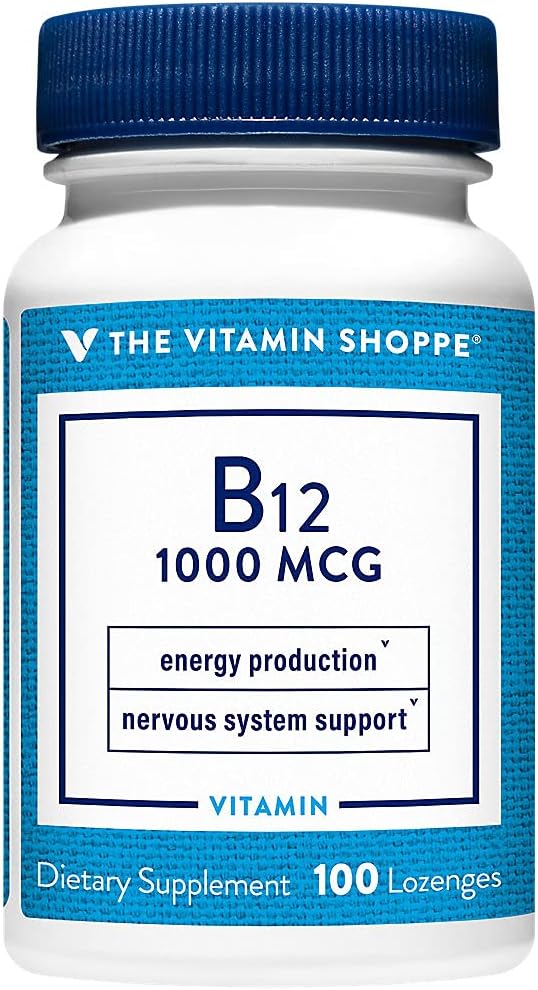 The Vitamin Shoppe Vitamin B12 1,000mcg - Supports Energy Production, Once Daily Dietary Supplement - Vitamin B-12 (As Cyanocobalamin), Gluten & Dairy Free (100 Lozenges)