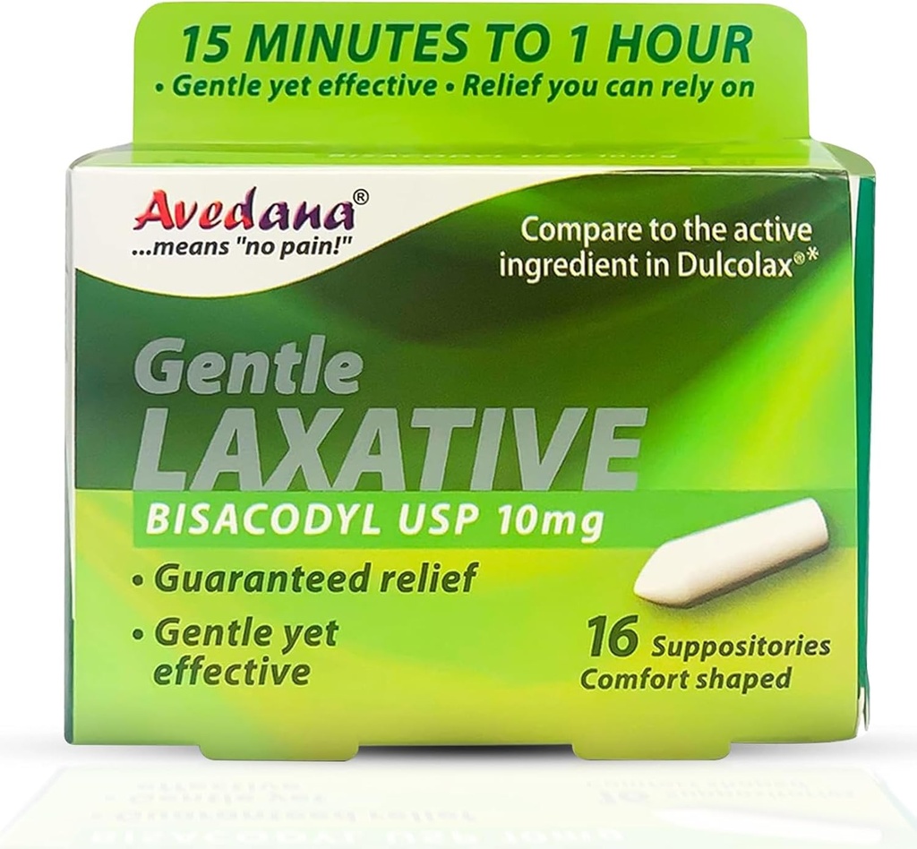 Bisacodyl Laxative Suppository ← USP 10mg for Fast, Gentle Constipation Relief ← Comfort-Shaped, Pack of 16 Suppositories