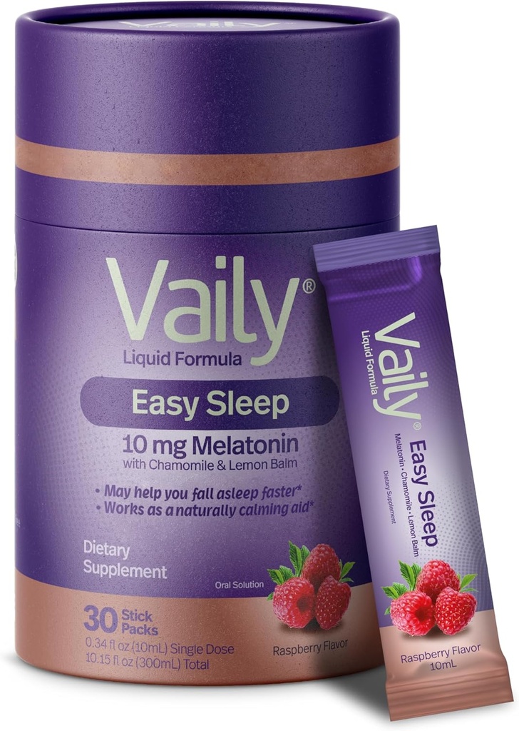 Vaily Liquid Melatonin 10mg, Lemon Balm Extract Ciclos de sueño mejorados - Raspberry Flavored Suplementos de sueño, Sleep Aid Liquid for Adults - Chamomile Extract Natural Sleep & Relax Aid - 30 Doses