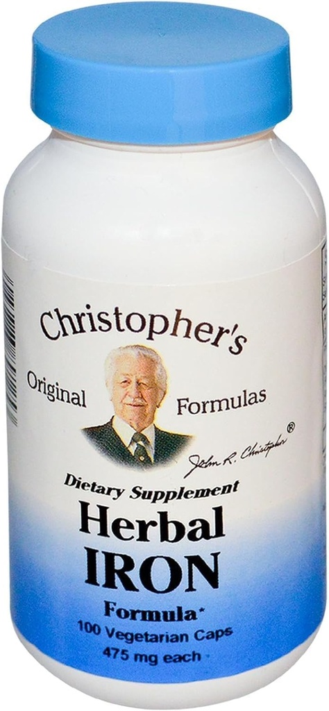 Fórmulas originales de Christopher Herbal Iron Fórmula, Iron Natural Support, 450 mg, 100 cápsulas vegetarianas
