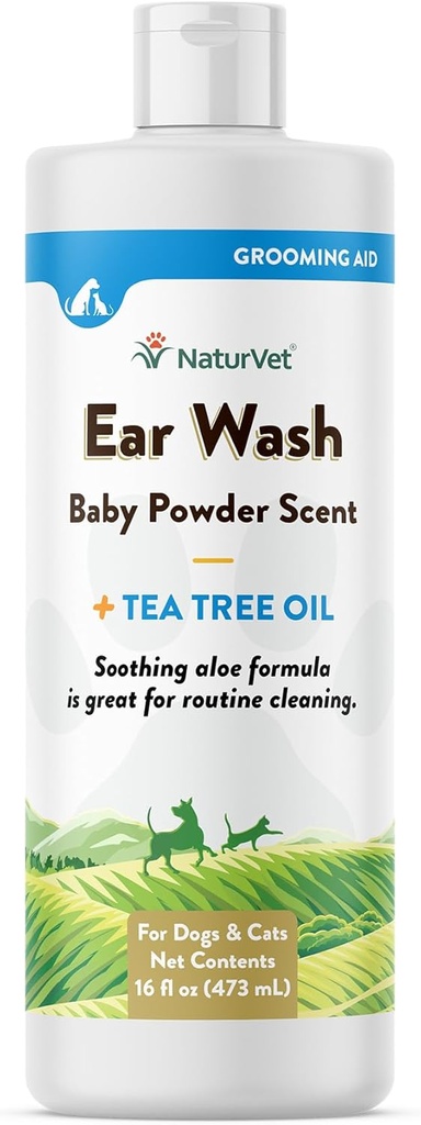 NaturVet Ear Wash Liquid Supplement for Dogs & Cats – Pet Health Supplement Cleans Dog, Cat Ear Canals – Incluye Aloe, Tea Tree Oil – Ayuda a eliminar Pet Ear Wax, Dirt, Debris – 16 Oz.