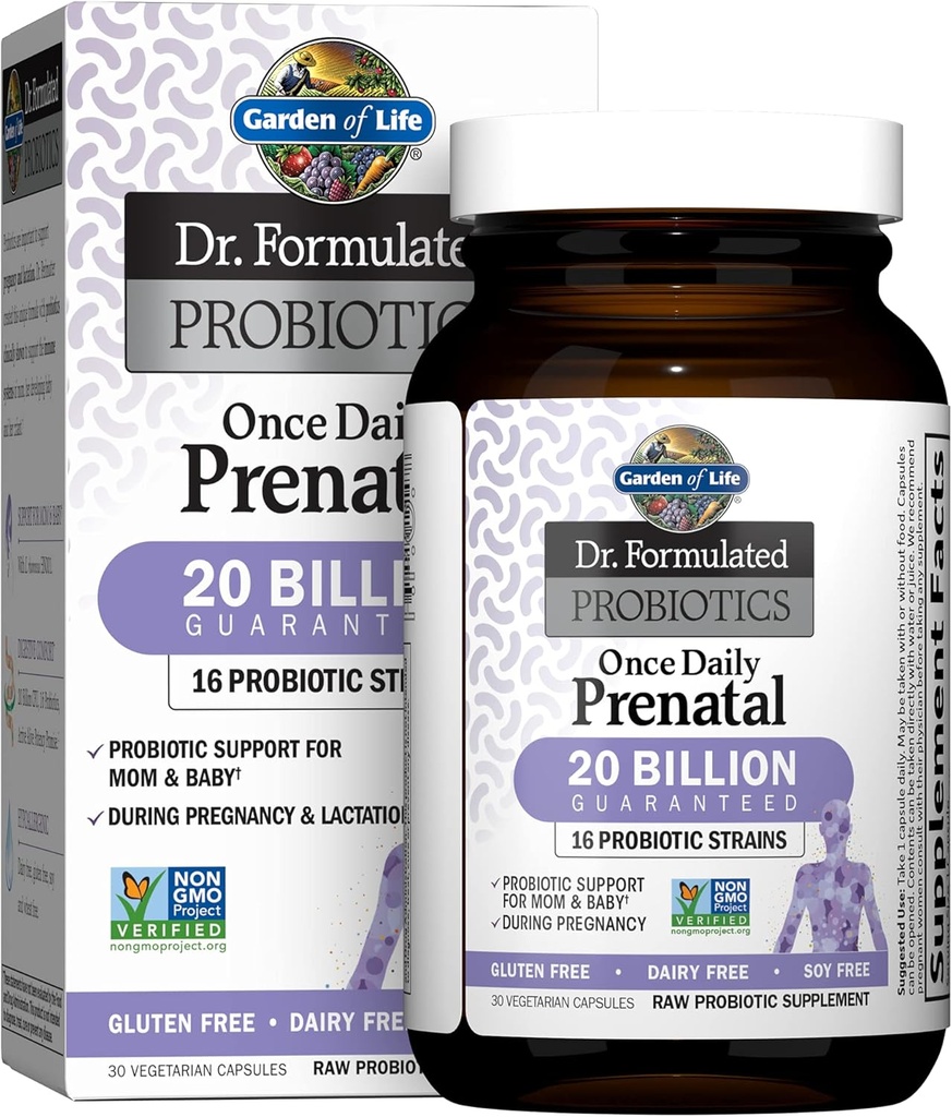 Jardín de la vida Dr. Probióticos Fórmidos Una vez Prenatal Diario - Acidophilus & Bifidobacteria Apoyo Probiótico para Mamá &amp; Bebé - Gluten, Leche &amp; Soy Gratis - 30 Contar cápsulas vegetarianas