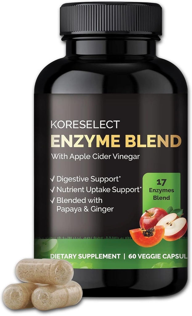 17 Enzyme Blend for Digestive Gut Health Support Supplement, Immune Support, Bloating & Gas Relief, Nutrient Absorption, with Apple Cider Vinegar, Ginger, Papaya - 60 cápsulas