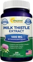 ASquared Nutrition Milk Thistle Suplemento 1000mg-200 Capsules,Max Strength 4X Concentrated Extract 4:1 Milk Seed Powder Herb Pills, 1000 mg Silymarin Extract for Liver Support, Cleanse, Detox
