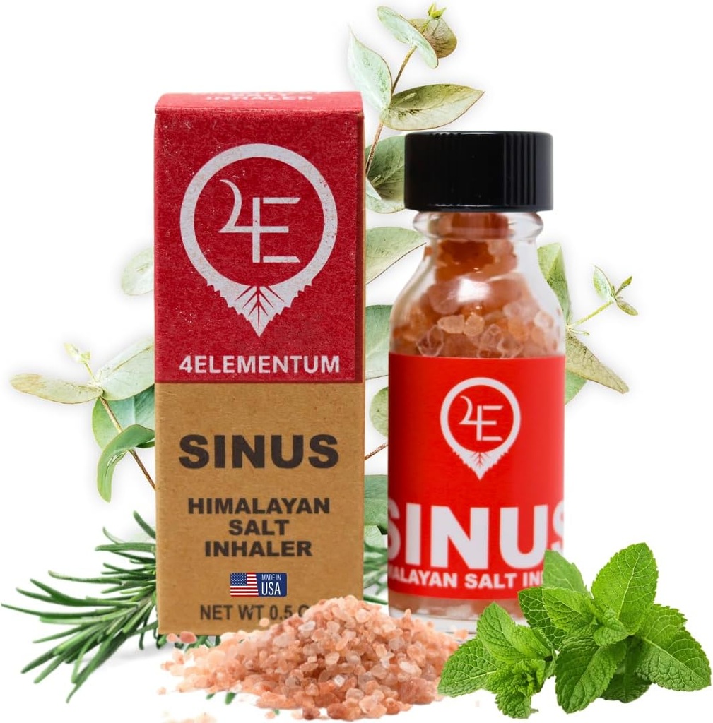 4Elementum Sinus Himalayan Salt Inhaler - Infundido con Eucalipto Natural, Peppermint y Rosemary - Apoya Alivio de Alergias, Colds y Congestión